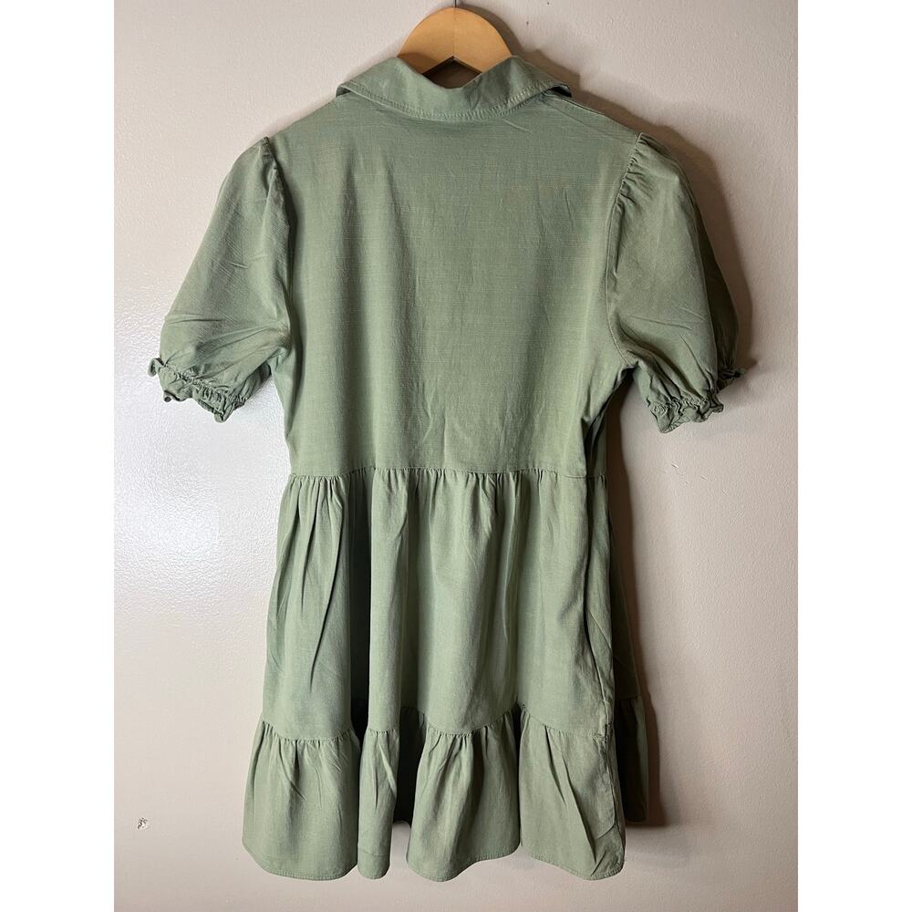 Milkmaid Cottagecore Prairie Short Sleeve Shirt Dress  Green Size S - Picture 7 of 8